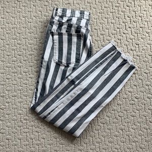 Zara black and white striped straight leg jeans